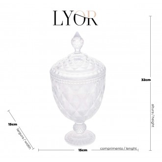 Potiche Baleiro Cristal C/pé Diamond 15x32cm Lyor